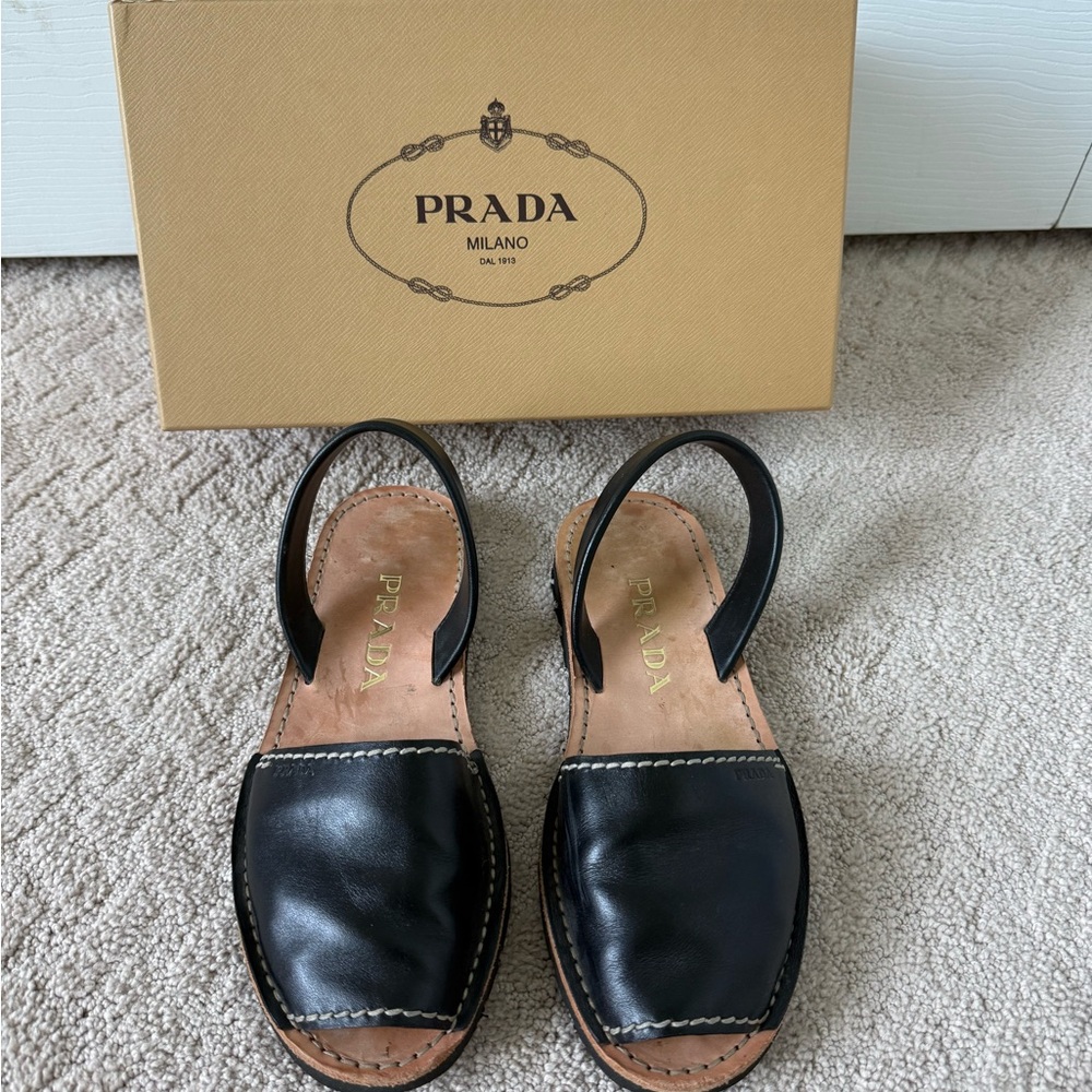 Prada Black Leather Open-Toe Sandals